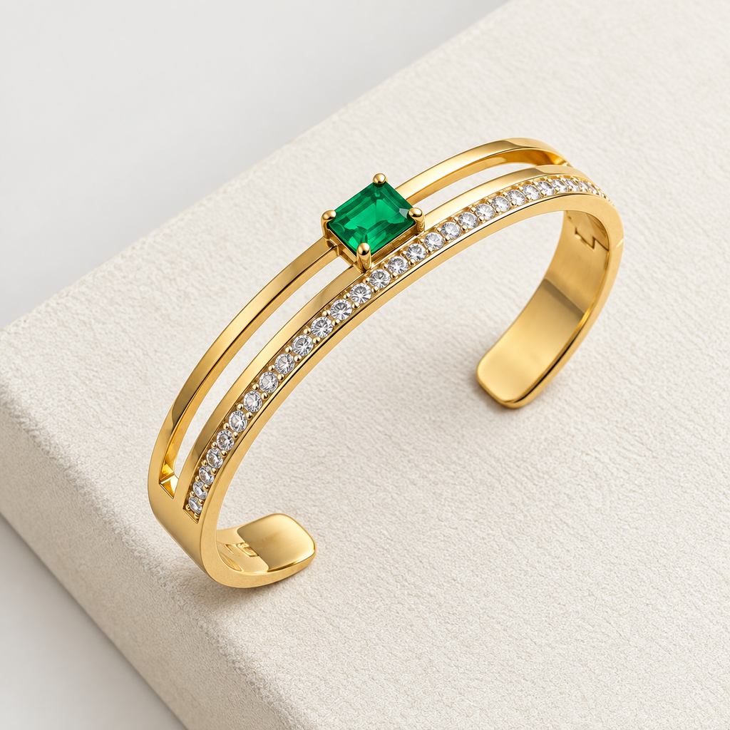 Golden Emerald Crystal Cuff