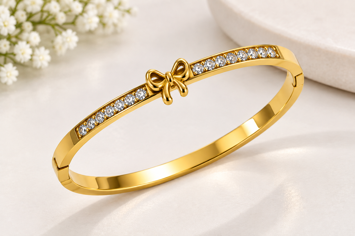 Gold Bow Crystal Bangle