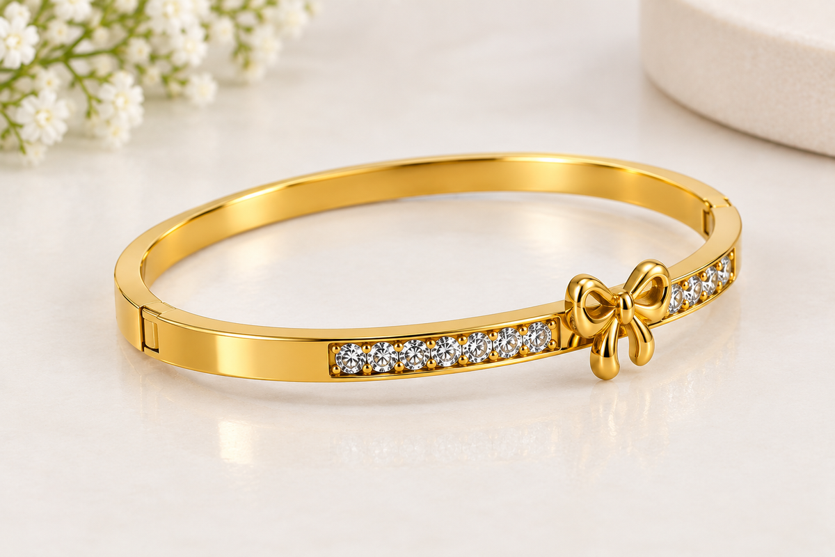 Gold Bow Crystal Bangle