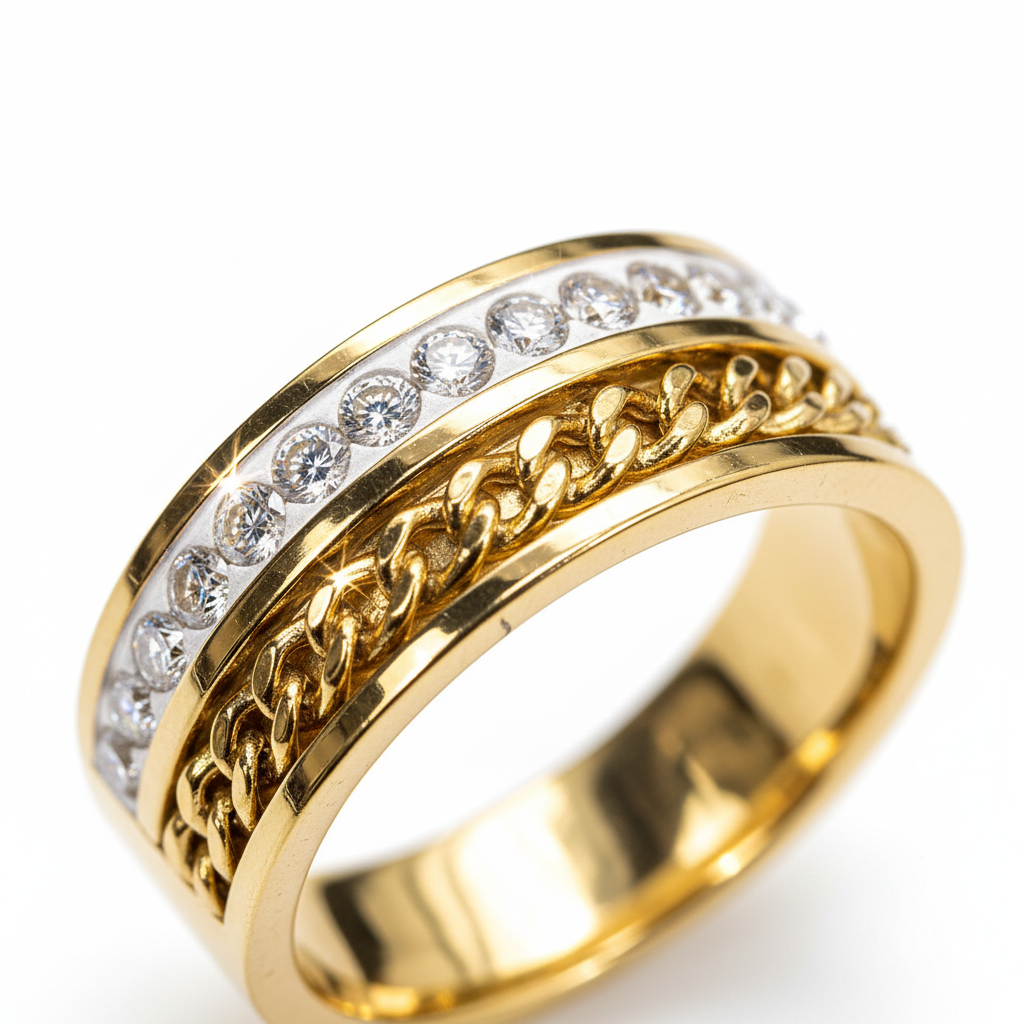 Gold Cuban Chain Crystal Band Ring
