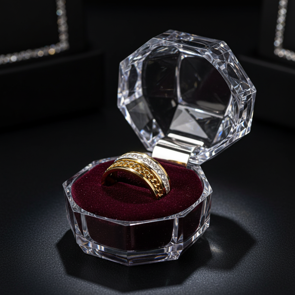 Gold Cuban Chain Crystal Band Ring