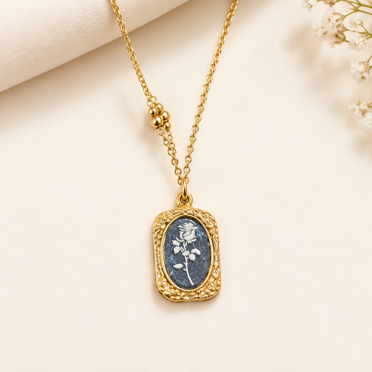 Antique-Inspired Floral Cameo Necklace