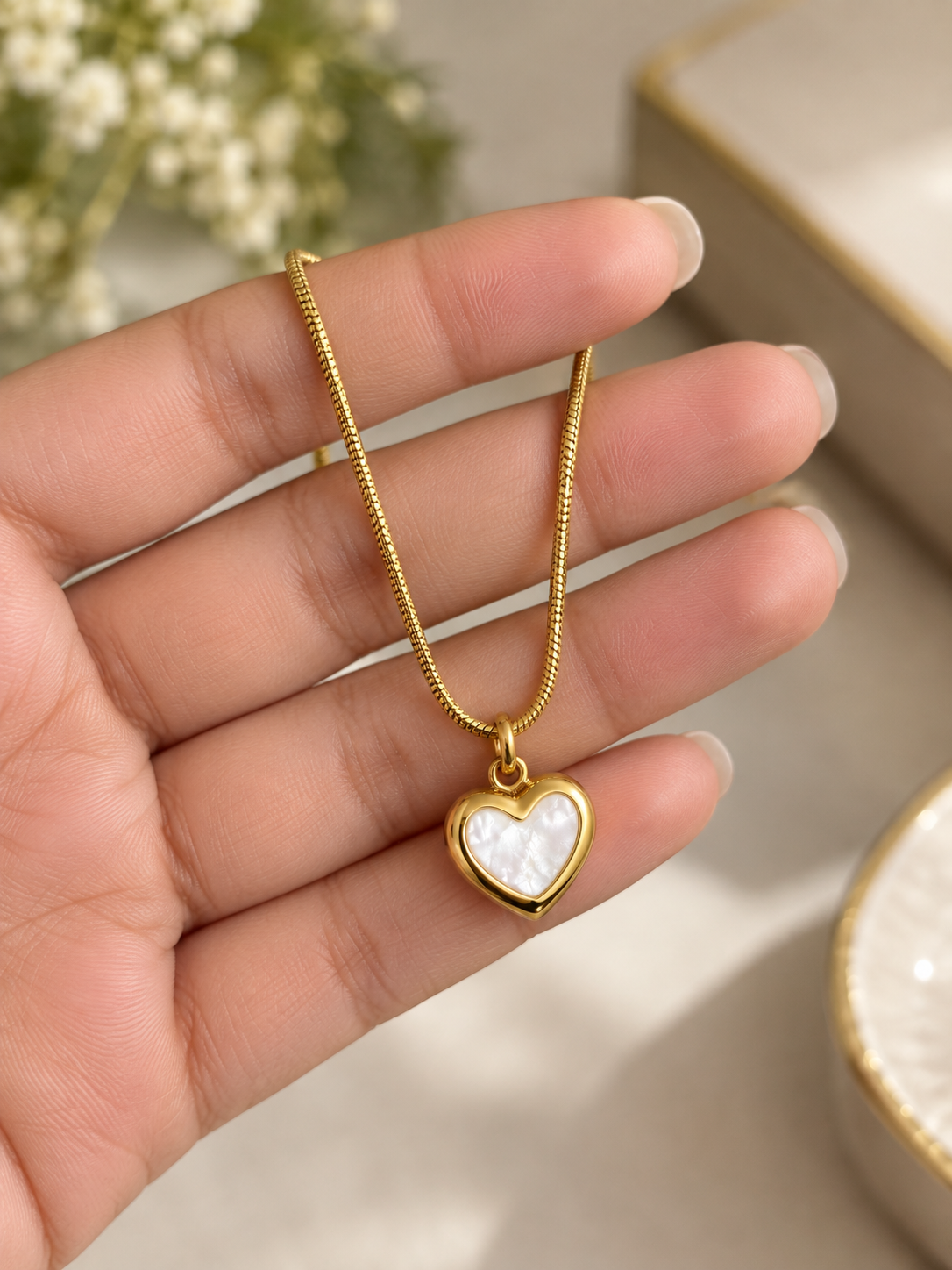 Gold Heart Mother-of-Pearl Pendant Necklace