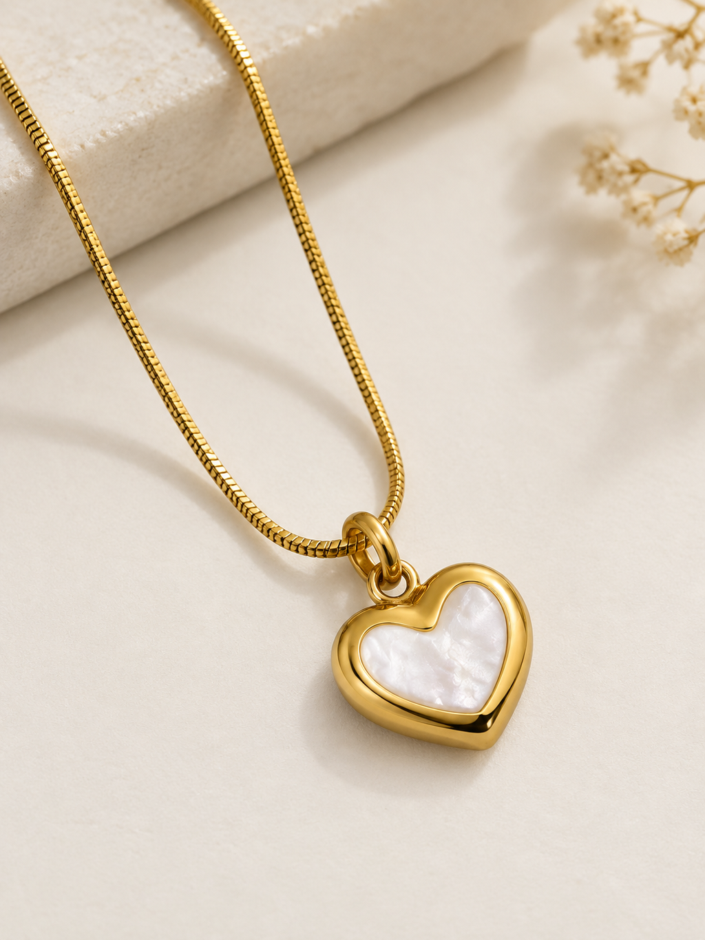 Gold Heart Mother-of-Pearl Pendant Necklace