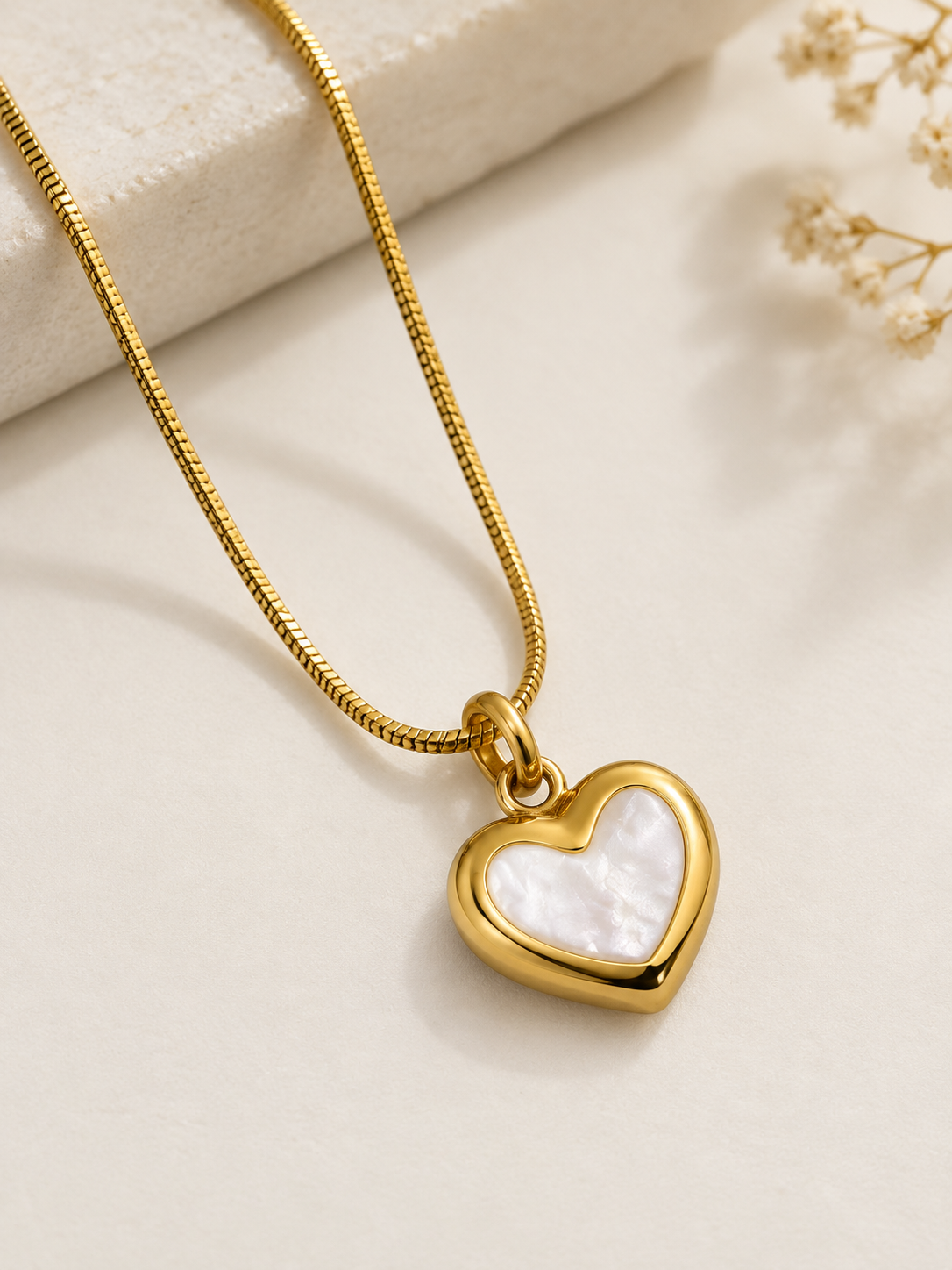 Gold Heart Mother-of-Pearl Pendant Necklace