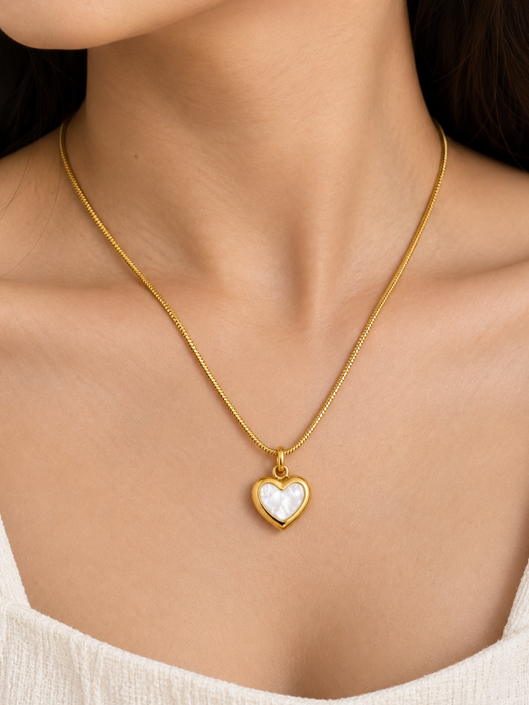 Gold Heart Mother-of-Pearl Pendant Necklace